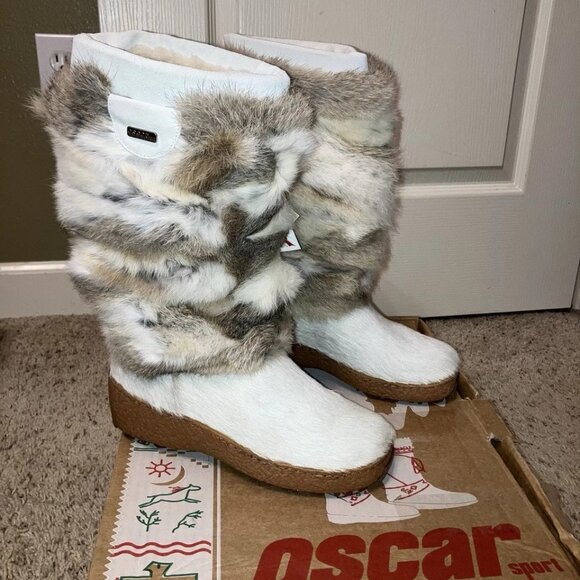 OSCAR SPORT Fur Boots NORMA White SKI Apres - Sz 37 (US 6) Made in Italy NEW!